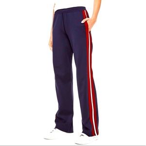 Lululemon cover your track navy with red stripe pants 31” w/ drawstring size 10
